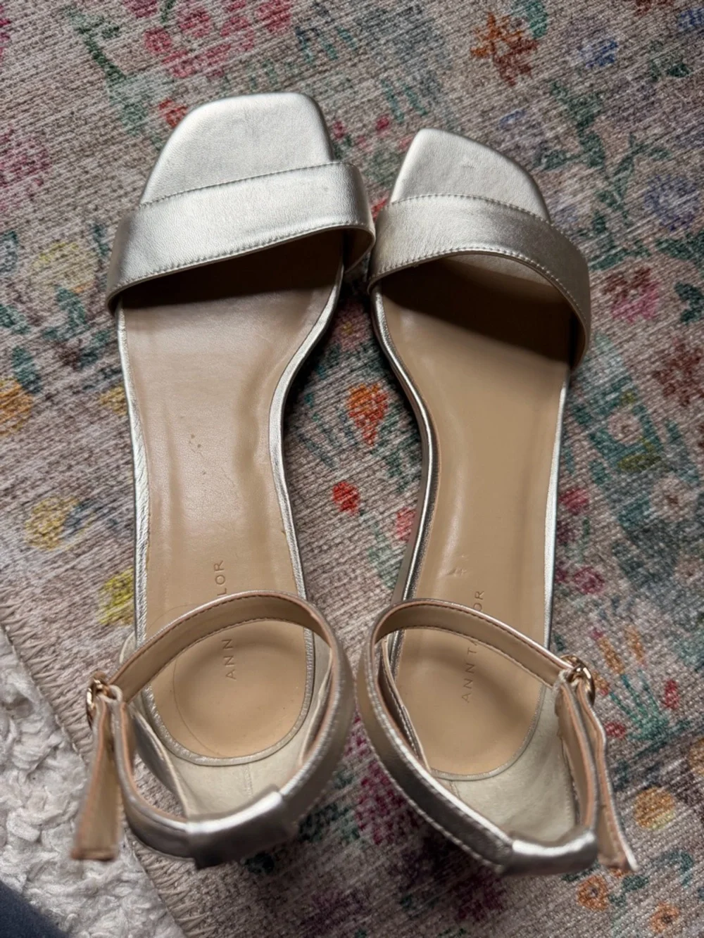 Ann Taylor Metallic Champagne Wedge Sandals